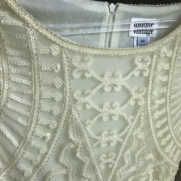 Ivory Beaded Long Sleeved Bizou Flapper Dress NWOT - Picture 8 of 11